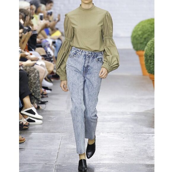 Tibi Sculpted Mock Neck Balloon Sleeve Top Olive Green Long sleeve size 4 - Picture 1 of 14
